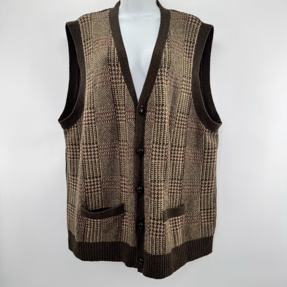 Lands End Sweater Vest Men XL Grandpa Cardigan Knit Wool Heritage Academia Glen - Picture 1 of 10